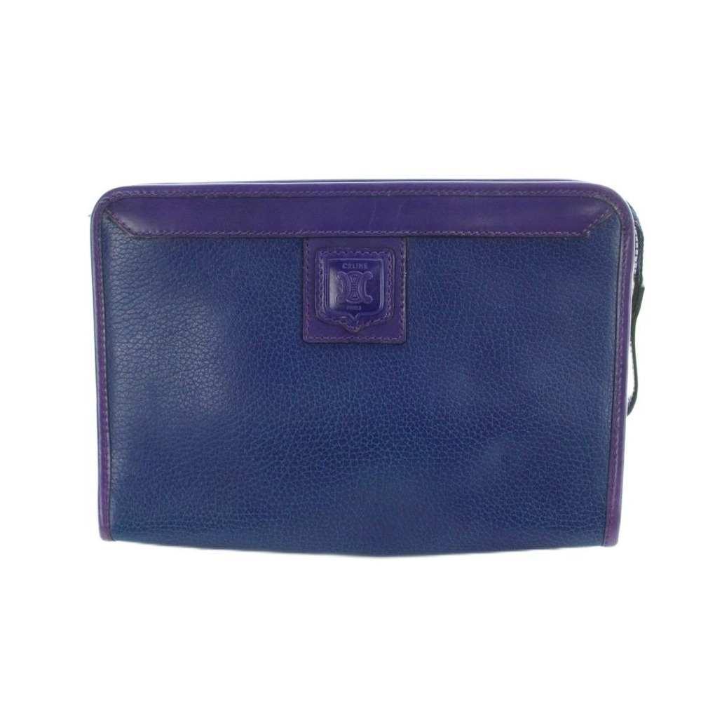 Celine Clutch Bag Shoulder Leather Blue Purple